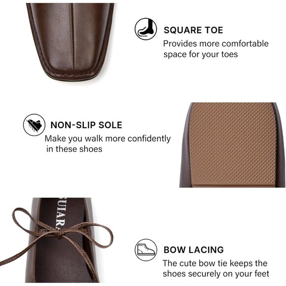 Women Brown Square Toe Comfortable Slip-On Lace-Up Loafers Summer Shoes - Picture 2 of 6